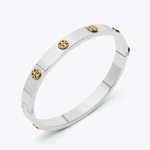 Tory Burch Silver and Gold Miller Stud Hinge Bracelet 7mm